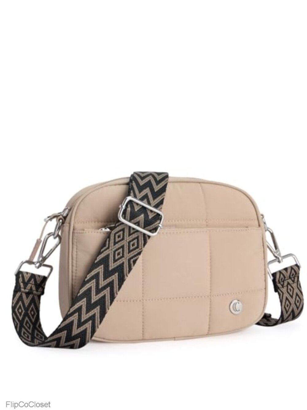 Quilted PU leather crossbody bag with wide strap, lightweight puffer style